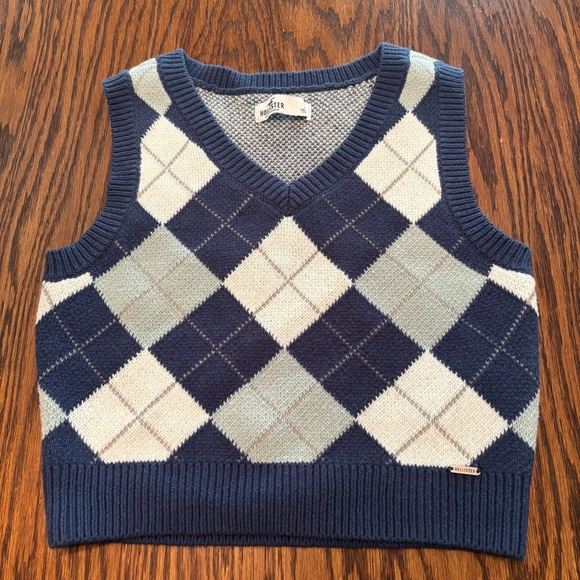 Hollister‎ V-Neck Sweater Blue and White Vest - Picture 1 of 7